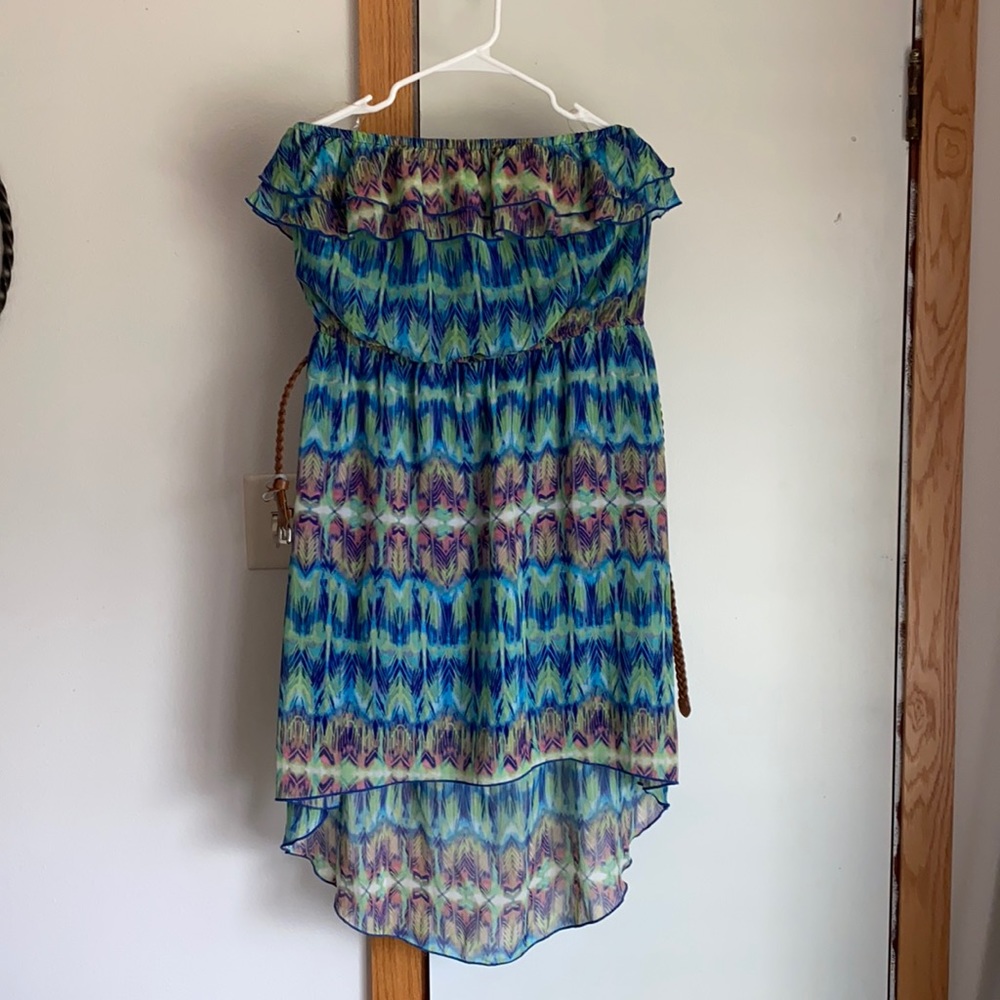 Maurices High Low Peacock Strapless Dress w/Belt